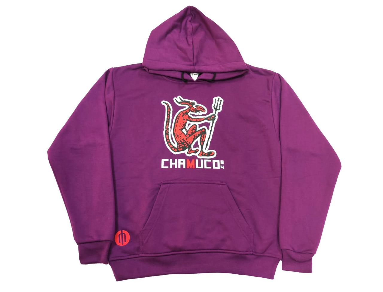 Sudadera con capucha color morado uva “Chamuco Pin”