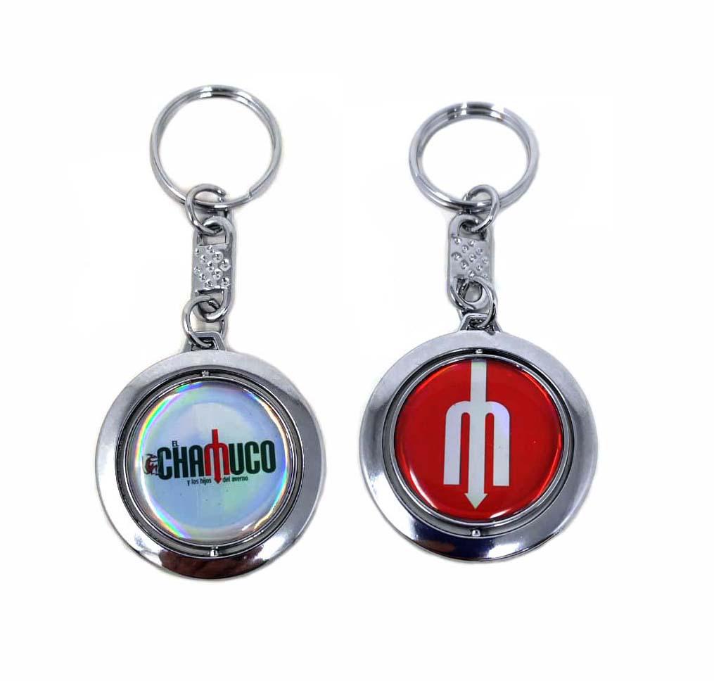 Llavero circular “Logo chamuco tornasol” color tridente rojo tornasol